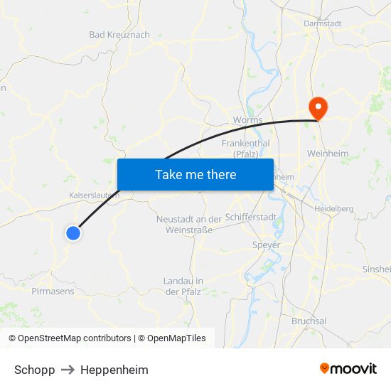Schopp to Heppenheim map
