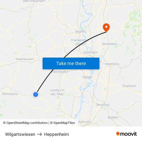 Wilgartswiesen to Heppenheim map