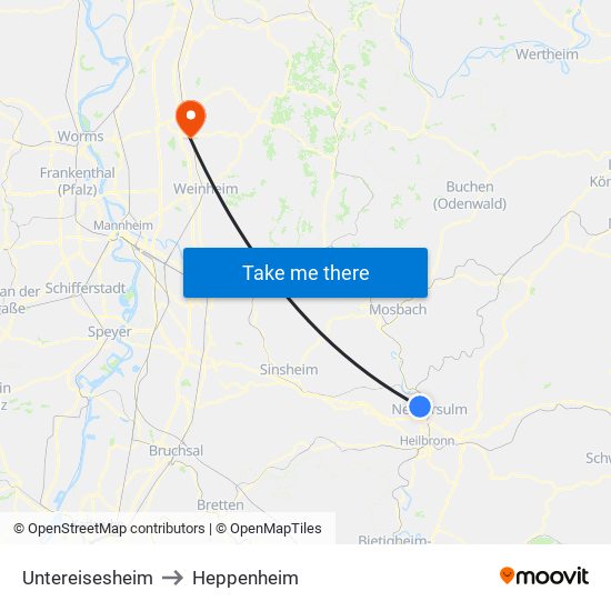 Untereisesheim to Heppenheim map