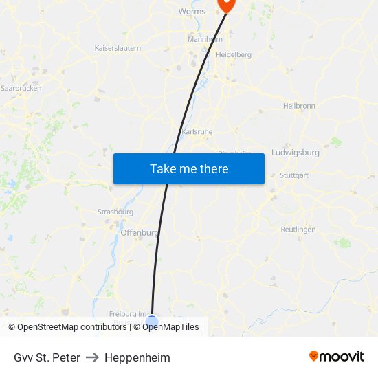 Gvv St. Peter to Heppenheim map