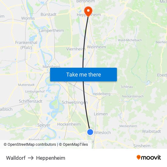 Walldorf to Heppenheim map