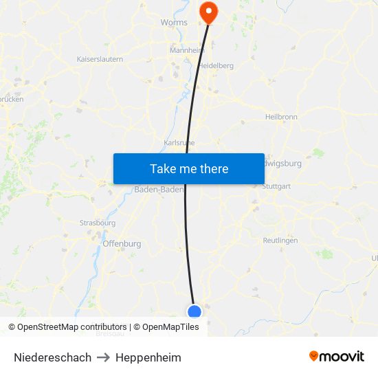 Niedereschach to Heppenheim map