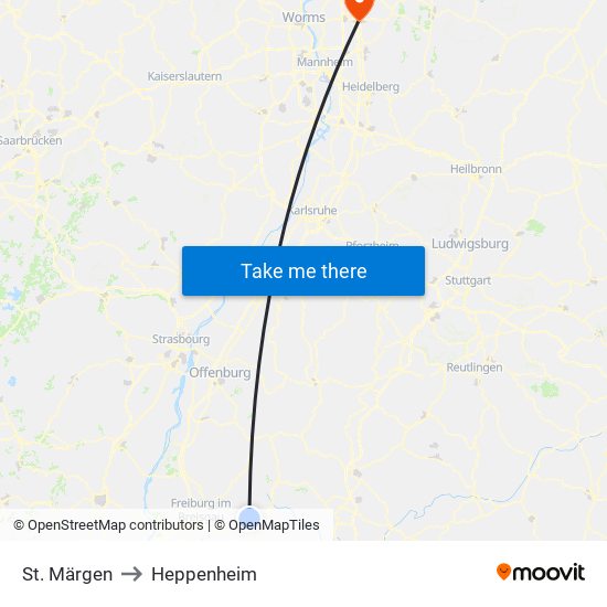 St. Märgen to Heppenheim map