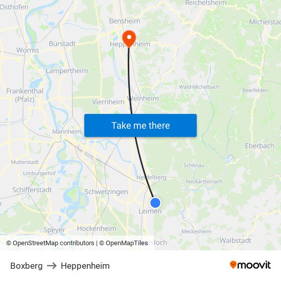 Boxberg to Heppenheim map