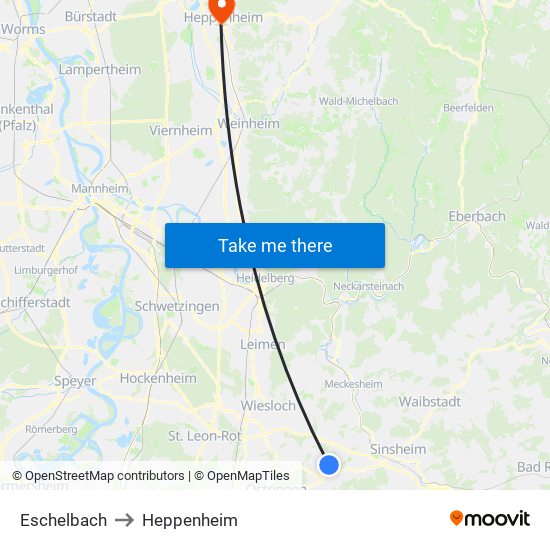 Eschelbach to Heppenheim map