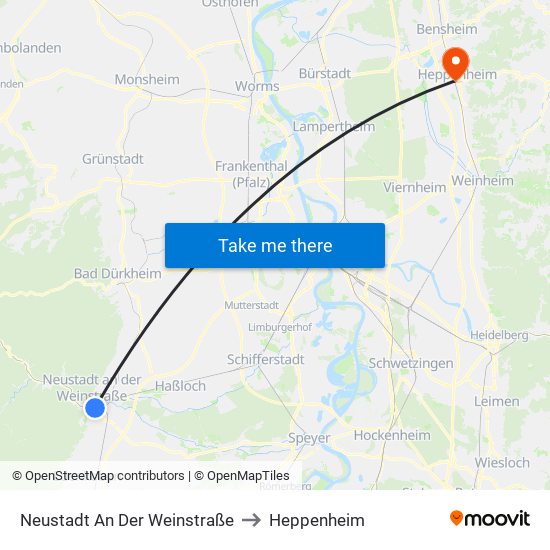 Neustadt An Der Weinstraße to Heppenheim map