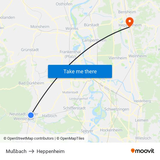 Mußbach to Heppenheim map