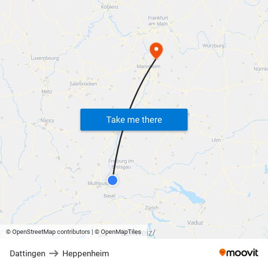 Dattingen to Heppenheim map