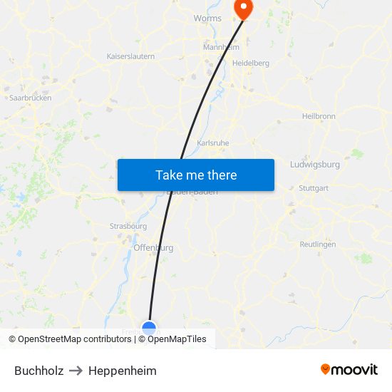 Buchholz to Heppenheim map
