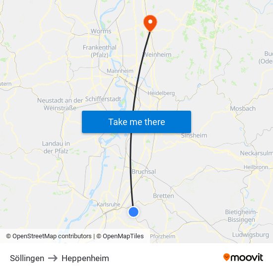 Söllingen to Heppenheim map