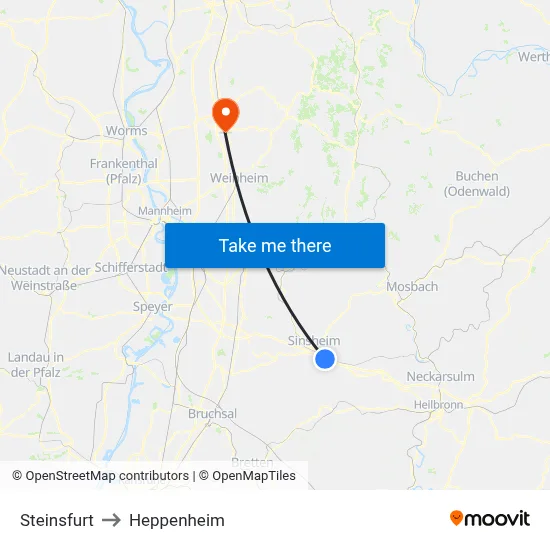 Steinsfurt to Heppenheim map