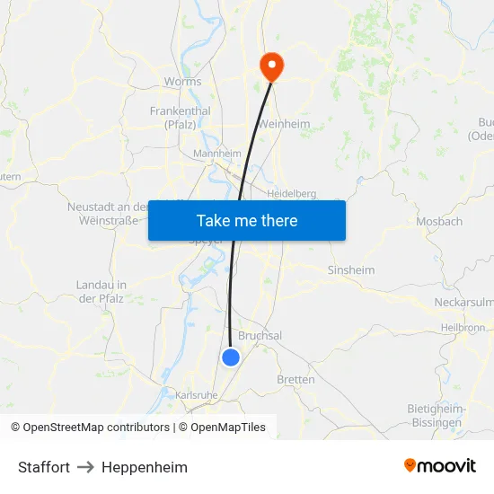 Staffort to Heppenheim map