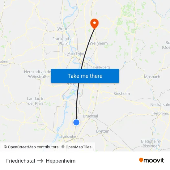 Friedrichstal to Heppenheim map
