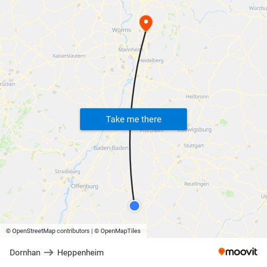 Dornhan to Heppenheim map