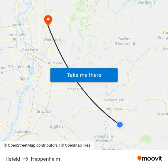 Ilsfeld to Heppenheim map
