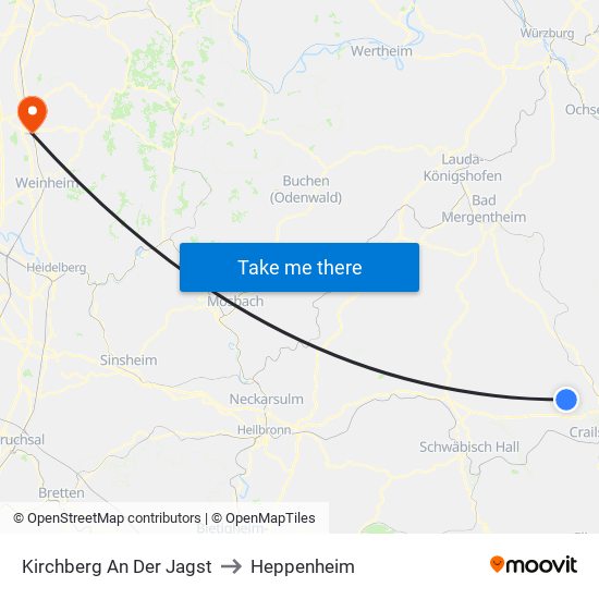 Kirchberg An Der Jagst to Heppenheim map