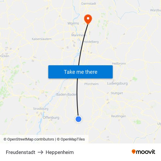 Freudenstadt to Heppenheim map