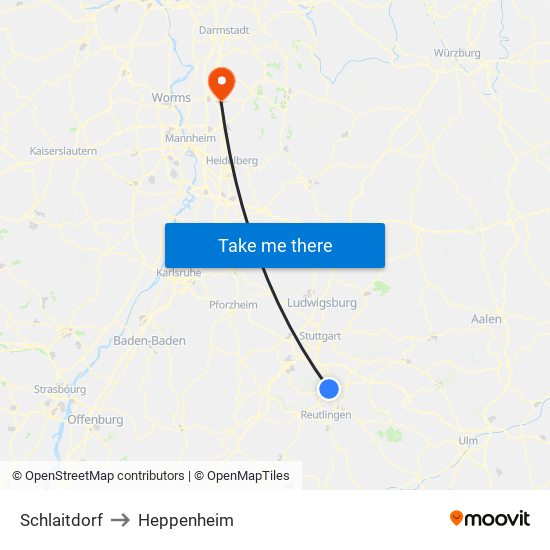 Schlaitdorf to Heppenheim map