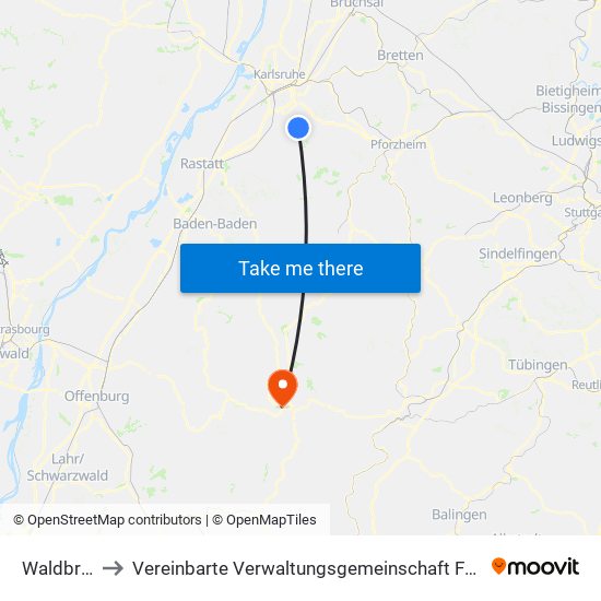 Waldbronn to Vereinbarte Verwaltungsgemeinschaft Freudenstadt map