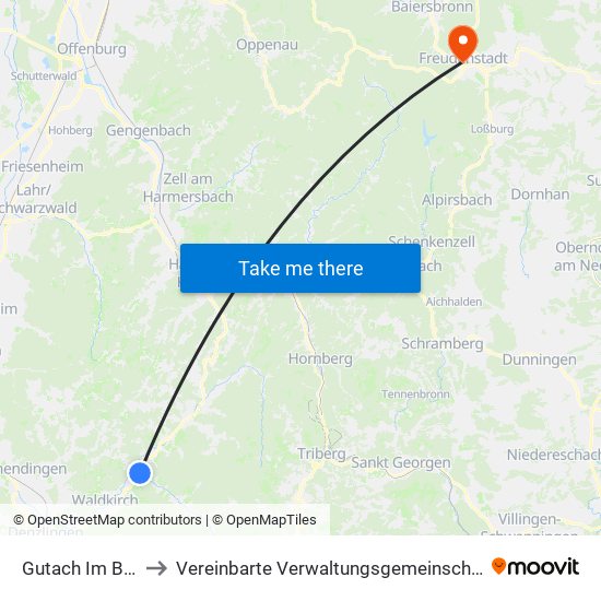 Gutach Im Breisgau to Vereinbarte Verwaltungsgemeinschaft Freudenstadt map