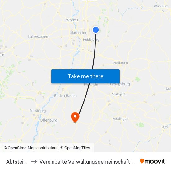 Abtsteinach to Vereinbarte Verwaltungsgemeinschaft Freudenstadt map