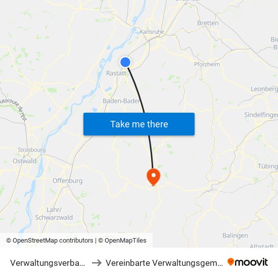 Verwaltungsverband Durmersheim to Vereinbarte Verwaltungsgemeinschaft Freudenstadt map