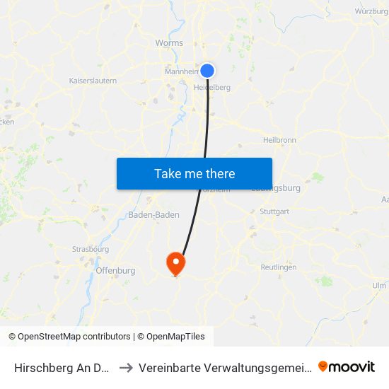 Hirschberg An Der Bergstraße to Vereinbarte Verwaltungsgemeinschaft Freudenstadt map