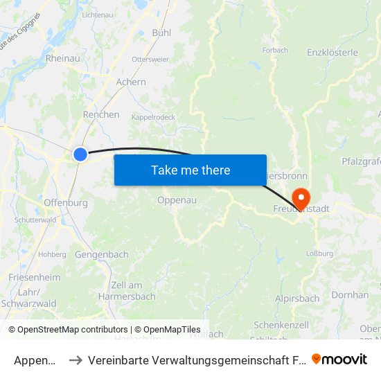 Appenweier to Vereinbarte Verwaltungsgemeinschaft Freudenstadt map