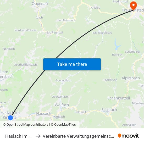 Haslach Im Kinzigtal to Vereinbarte Verwaltungsgemeinschaft Freudenstadt map