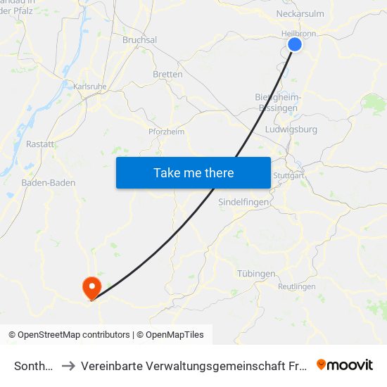 Sontheim to Vereinbarte Verwaltungsgemeinschaft Freudenstadt map