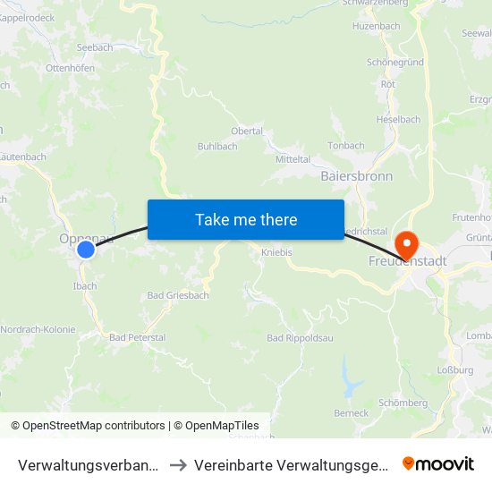 Verwaltungsverband Oberes Renchtal to Vereinbarte Verwaltungsgemeinschaft Freudenstadt map