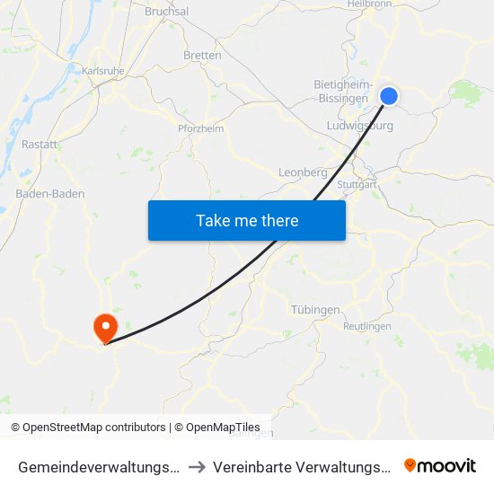 Gemeindeverwaltungsverband Steinheim-Murr to Vereinbarte Verwaltungsgemeinschaft Freudenstadt map