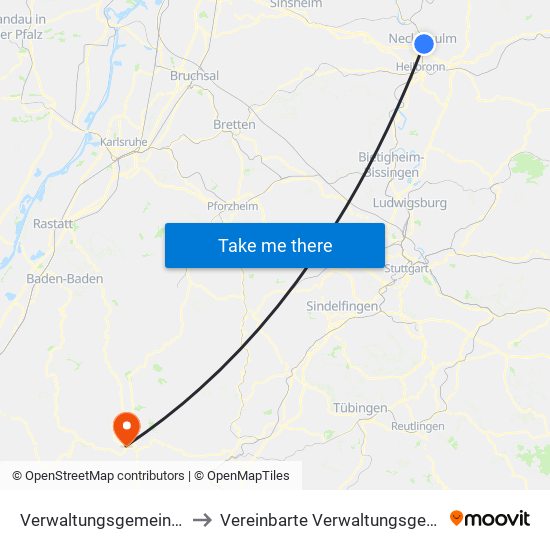 Verwaltungsgemeinschaft Neckarsulm to Vereinbarte Verwaltungsgemeinschaft Freudenstadt map