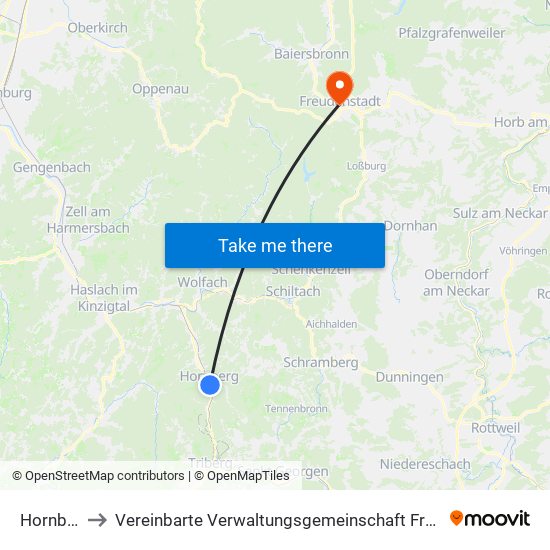 Hornberg to Vereinbarte Verwaltungsgemeinschaft Freudenstadt map