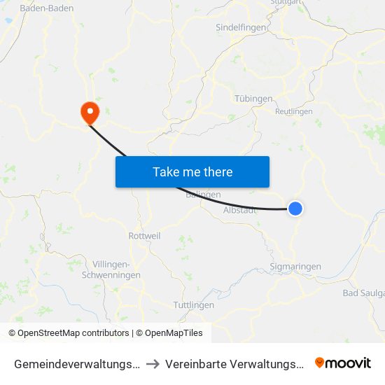 Gemeindeverwaltungsverband Gammertingen to Vereinbarte Verwaltungsgemeinschaft Freudenstadt map