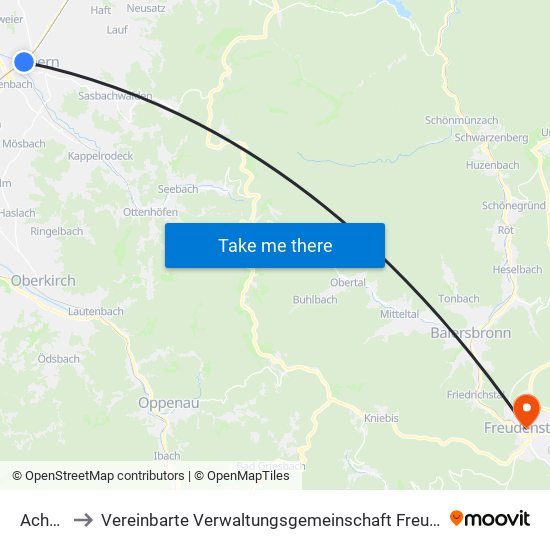 Achern to Vereinbarte Verwaltungsgemeinschaft Freudenstadt map