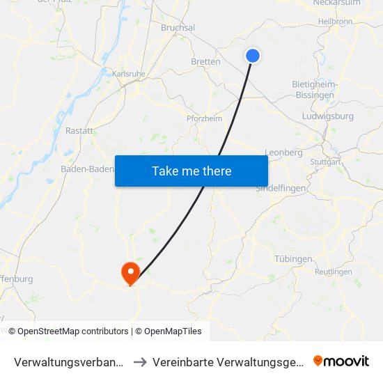 Verwaltungsverband Oberes Zabergäu to Vereinbarte Verwaltungsgemeinschaft Freudenstadt map