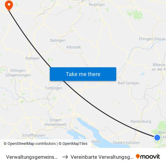 Verwaltungsgemeinschaft Wangen Im Allgäu to Vereinbarte Verwaltungsgemeinschaft Freudenstadt map