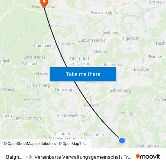 Balgheim to Vereinbarte Verwaltungsgemeinschaft Freudenstadt map