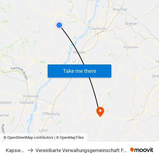 Kapsweyer to Vereinbarte Verwaltungsgemeinschaft Freudenstadt map