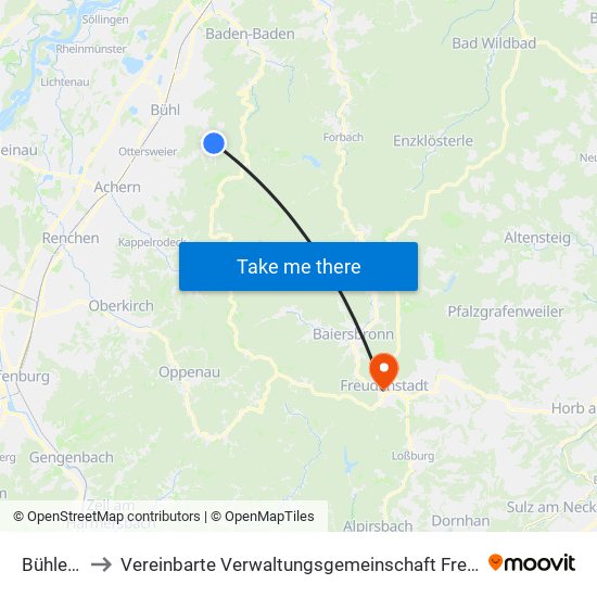 Bühlertal to Vereinbarte Verwaltungsgemeinschaft Freudenstadt map
