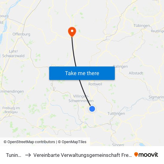 Tuningen to Vereinbarte Verwaltungsgemeinschaft Freudenstadt map