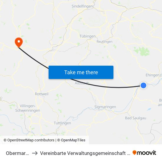 Obermarchtal to Vereinbarte Verwaltungsgemeinschaft Freudenstadt map