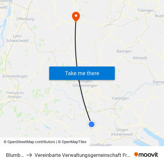 Blumberg to Vereinbarte Verwaltungsgemeinschaft Freudenstadt map
