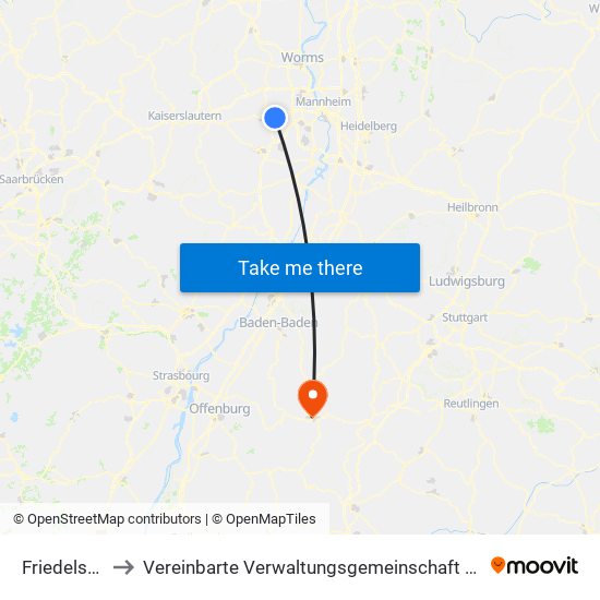 Friedelsheim to Vereinbarte Verwaltungsgemeinschaft Freudenstadt map