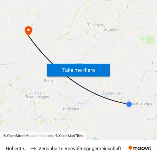 Hohentengen to Vereinbarte Verwaltungsgemeinschaft Freudenstadt map