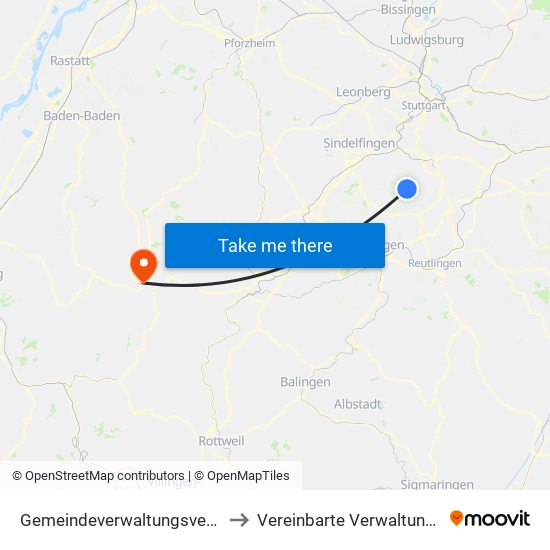 Gemeindeverwaltungsverband Waldenbuch/Steinenbronn to Vereinbarte Verwaltungsgemeinschaft Freudenstadt map