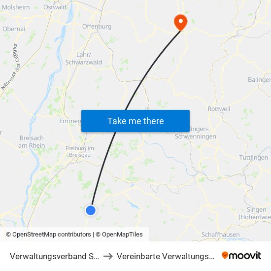 Verwaltungsverband Schönau Im Schwarzwald to Vereinbarte Verwaltungsgemeinschaft Freudenstadt map
