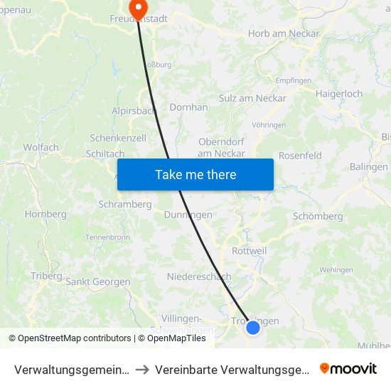 Verwaltungsgemeinschaft Trossingen to Vereinbarte Verwaltungsgemeinschaft Freudenstadt map