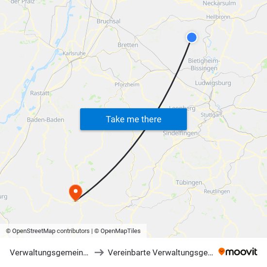 Verwaltungsgemeinschaft Brackenheim to Vereinbarte Verwaltungsgemeinschaft Freudenstadt map